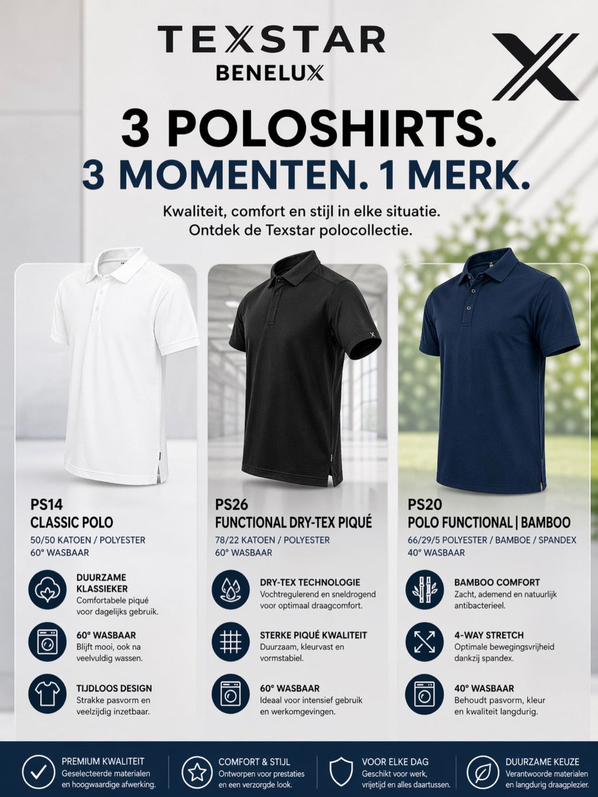 Een Paar Verschillende Kwaliteiten Polo's van Texstar